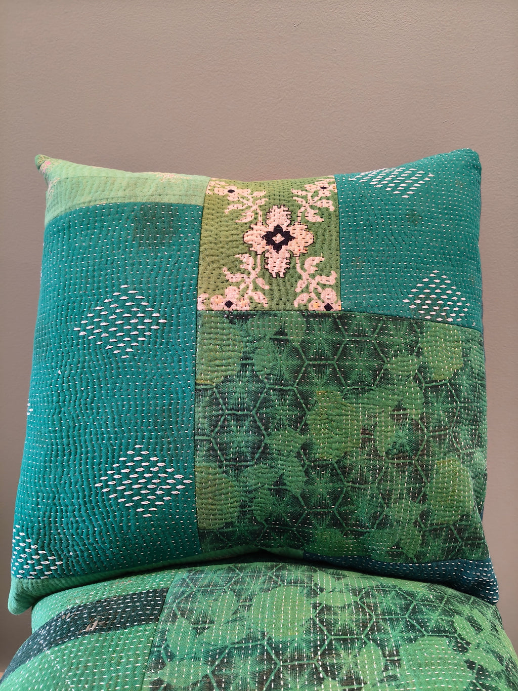 Kantha cushion green #2
