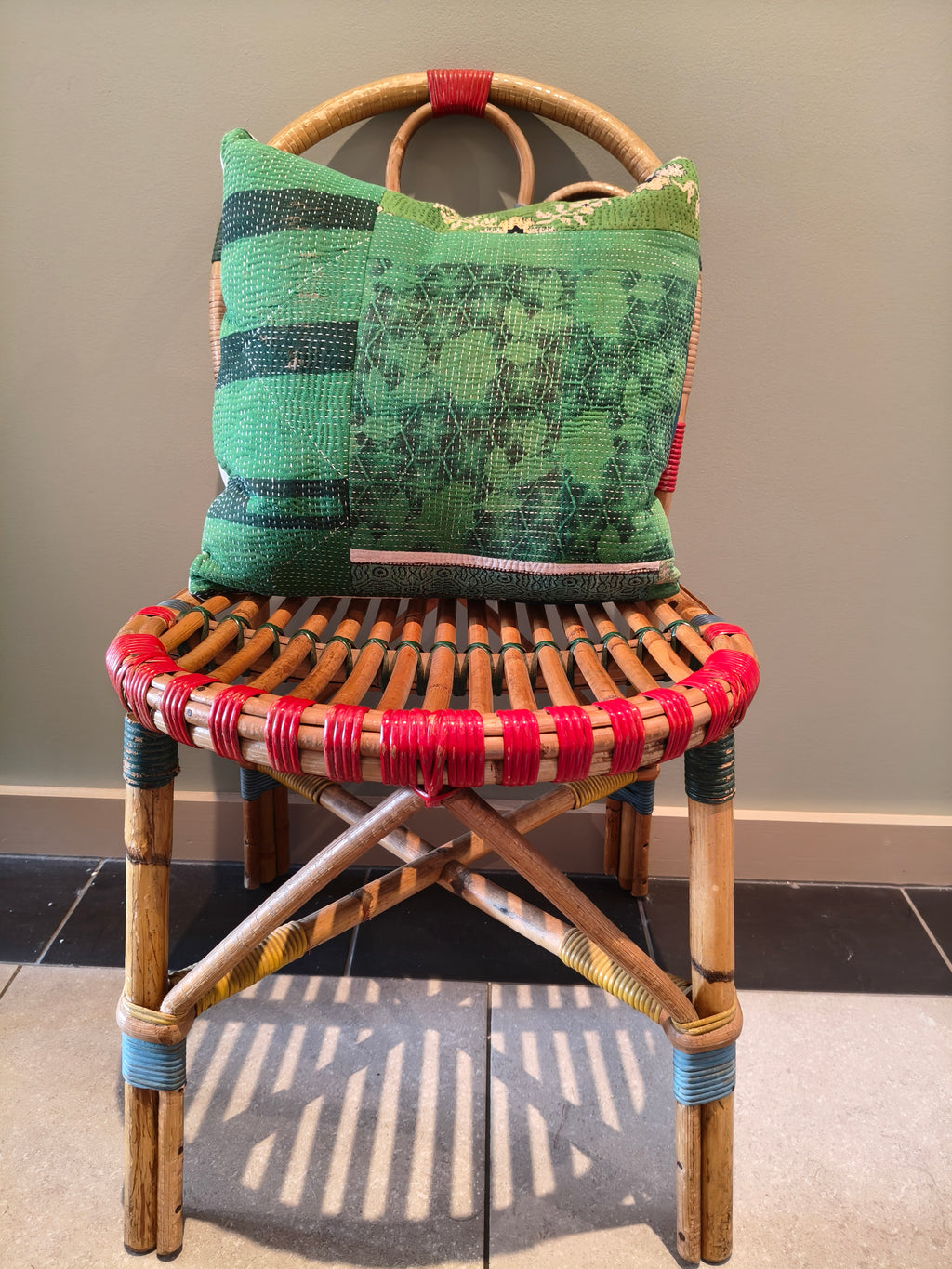 Kantha cushion green #2