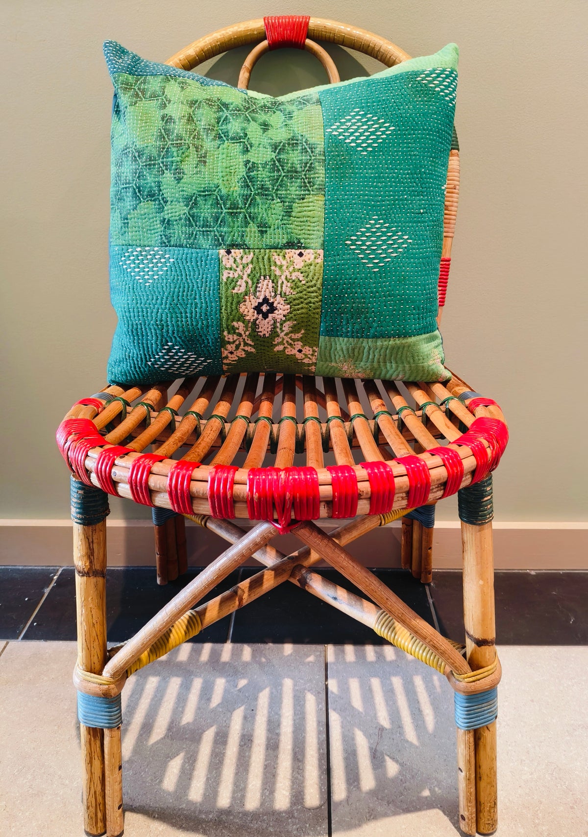 Kantha cushion green #1